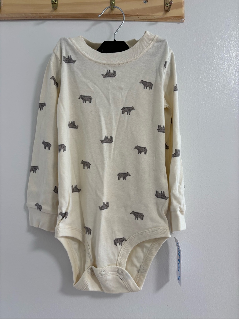 Carter's Cream Long-Sleeve Bear-Print One-Piece